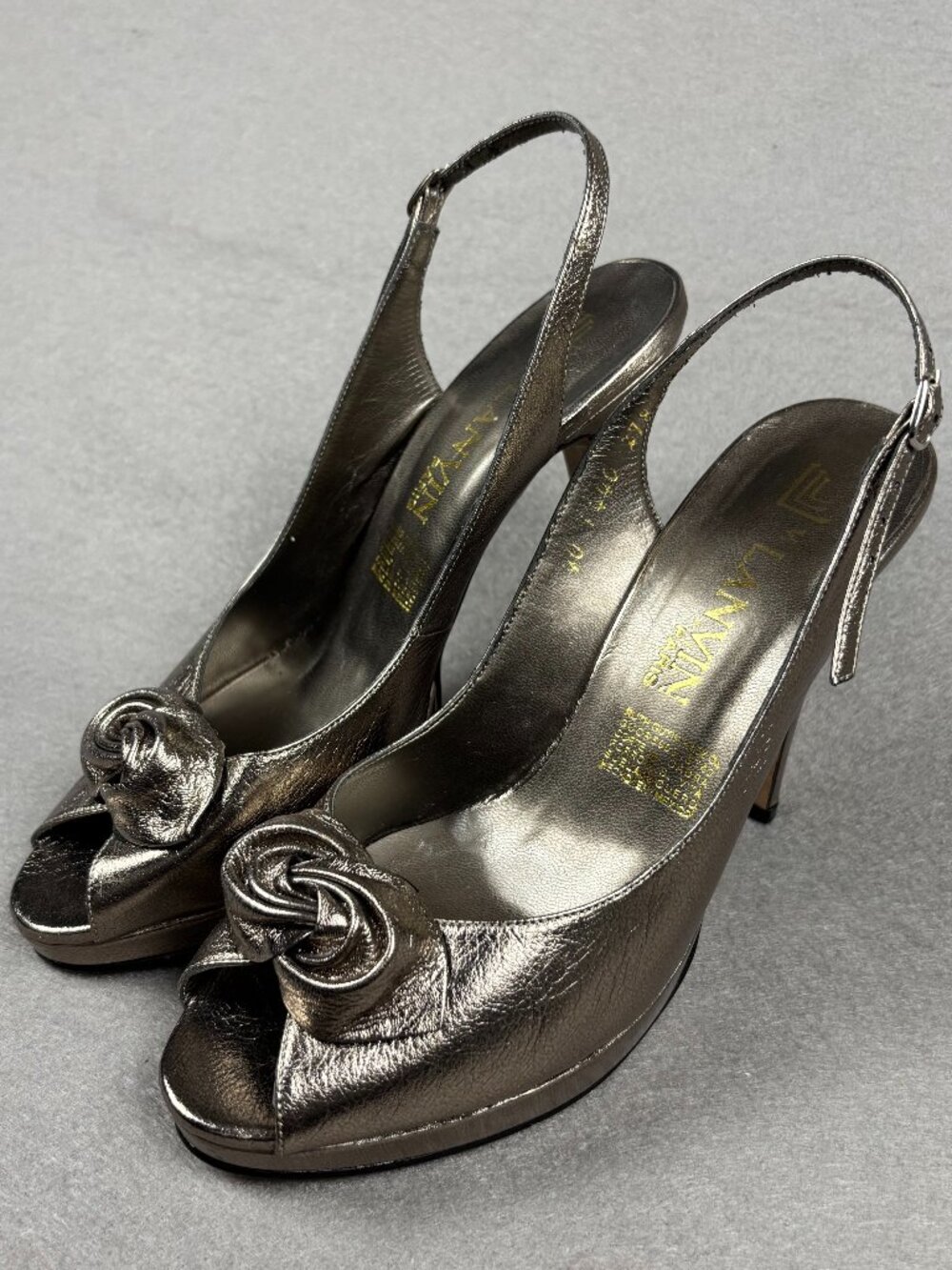 Lanvin Paris Metallic Gold Leather Bow Slingback Platform Heels | EU 40